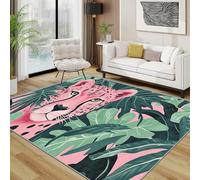 AUWUUA Tappeto leopardato per camera da letto 120x170cm Rosa Verde Boho Piante tropicali Foglie Tigre Tappeto, Tappeti lavabili antiscivolo Soggiorno, Camera per adolescenti