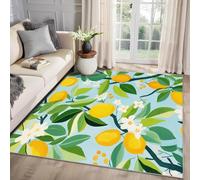 AUWUUA Tappeto Limone Soggiorno 120x170cm Limone Fiori Foglie Tappeto Botanico Camera da Letto, Frutta Tropicale Zerbino Lavabile Antiscivolo per Cucina, Cameretta dei Bambini, Sala da Pranzo