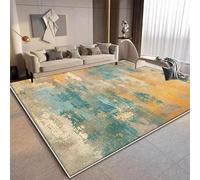 AUWUUA Tappeto moderni astratti di grandi dimensioni per soggiorno, camera da letto, 120x170 cm, tappetino antiscivolo lavabile colorato per bagno cucina sala da pranzo, verde acqua, blu e arancione