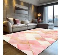 AUWUUA Tappeto moderni per soggiorno geometrici in oro rosa 120x170cm, leggeri, di lusso, con stampa triangolare in marmo, morbidi, antiscivolo, lavabili, per camera da letto e ufficio