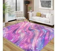 AUWUUA Tappeto moderno astratto per soggiorno, 120x170 cm, rosa viola, lavabile, con onde glitterate, per camera da letto, tappeto per ragazze, sfumato colorato, morbido tappetino antiscivolo