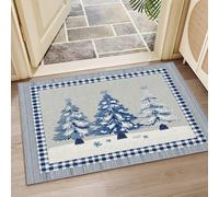 AUWUUA Tappeto natalizio a quadretti blu e bianco, 120x170 cm, tappeto lavabile a pelo corto, zerbino lungo, tappetini antiscivolo per camera da letto e soggiorno