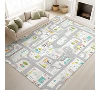 AUWUUA Tappeto per bambini 50x80 cm stile mappa della città a cartoni animati, antiscivolo, lavabile, per ragazzi, ragazze, adolescenti, sala giochi, aula, decorazione per la casa, sottile