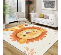 AUWUUA Tappeto per bambini a forma di leone, 120x170 cm, con simpatici animali della giungla e motivo a cartoni animati, lavabile e antiscivolo, per camera da letto, sala giochi, aula, zerbino