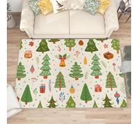AUWUUA Tappeto per bambini con motivo natalizio, 190x250 cm, verde beige, con albero di Natale, campanello, lavabile, antiscivolo, decorativo, per soggiorno, camera da letto, cameretta dei bambini