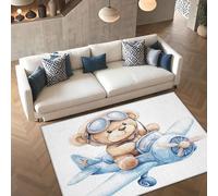 AUWUUA Tappeto per bambini con simpatico orsetto 210x270 cm, lavabile, con motivo di animali divertenti aereo volante, antiscivolo, per bambini, ragazzi e ragazze, camera da letto, sala giochi