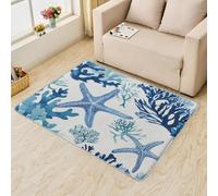 AUWUUA Tappeto per camera da letto con motivo a stelle marine costiere, 170x240 cm, lavabili, motivo nautico, oceano, spiaggia, corallo, per soggiorno, cameretta dei bambini, dormitorio, blu