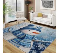 AUWUUA Tappeto pupazzo di neve blu 120x170cm Tappeto natalizio con simpatici cartoni animati per camera da letto, zerbino con fiocco di neve invernale per cameretta dei bambini e soggiorno