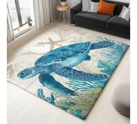 AUWUUA Tappeto Tartaruga per Cameretta Bambini 120x170cm Tappeto Blu Verde con Creature Marine e Coralli, Tappetino da Bagno Lavabile Antiscivolo, Tappeti Morbidi Decorazione Sala Giochi