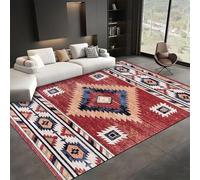 AUWUUA Tappeto tradizionale tribale del sud-ovest, 80x120 cm, lavabile, grande, per soggiorno, tappeto per camera da letto, rosso, vintage, geometrico, antiscivolo, stile boho occidentale.