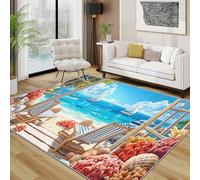 AUWUUA Tappeto Tropical Coastal 120x170cm Tappeto Lavabile con Motivo a Conchiglia Corallo Nautico per Soggiorno, Tappeti Antiscivolo Morbidi da Spiaggia per Camera da Letto Bambini Cucina, Blu Rosso