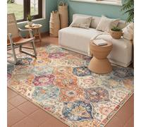 AUWUUA Tappeto vintage boho marocchino per soggiorno 140x230 cm, ultra sottile, orientale, a traliccio, effetto anticato, lavabile, zerbino antiscivolo per interni a pelo corto, multicolore/crema