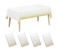 Auxemuen Confezione da 4 tovaglie usa e getta in plastica, 137 x 274 cm, bianche e dorate, per matrimoni, picnic, compleanni, decorazioni per baby shower, fidanzamenti, feste di Natale