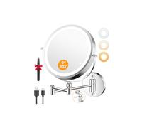 Auxmir 9" Specchio Trucco con Ingrandimento 30X/1X Altezza Regolabile, Specchio da Parete Estensibile a 54 LED 3 Colori di Luce, Rotazione a 360°, Batterie Ricaricabile 5000mAh, per Bagno Hotel Spa