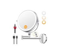 Auxmir 9" Specchio Trucco con Ingrandimento 30X/1X Altezza Regolabile, Specchio da Parete Estensibile a 54 LED 3 Colori di Luce, Rotazione a 360°, Batterie Ricaricabile 5000mAh, per Bagno Hotel Spa