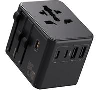 Auxmir Adattatore Universale da Viaggio, Presa Universale da Viaggio con 3 USB-C et 2 USB-A(PD 45W), Compatibile per Viaggi dall'Italia verso USA/UK/EU/AU (200+ Paesi), Nero