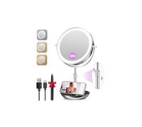 Auxmir Grande specchio da trucco illuminato da 22,9 cm, con ingrandimento, 1X/30X, doppio specchio ingranditore con altezza regolabile, specchio cosmetico ricaricabile con luci dimmerabili in 3 colori