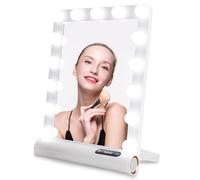 Auxmir Hollywood Specchio Trucco con Luci 15 LED 3 Colori Specchio Cosmetico Illuminato Luminosità Regolabile a Interruttore a Tocco Specchio da Tavolo per Trucco, Lenti Contatto e Cura del Viso