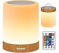 Auxmir Lampada da Comodino Touch Dimmerabile, Abat Jour Luce Notturna Timer, Lampada LED da Tavolo Senza Fili con Telecomando, 13 Colori 5 Livelli 4 Modalità, 3000mAh Ricaricabile per Camera da Letto