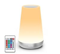 Auxmir Luce Notturna Bambini, Lampada da Comodino, Lampada LED Colorata con 13 Colori, Luminosità Regolabile, 3 Modi d’Illuminazione, Touch e Telecomando, Batteria Ricaricabile, Argento