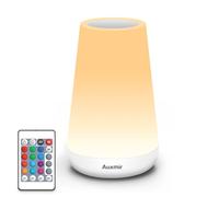 Auxmir Luce Notturna Bambini, Lampada da Comodino, Lampada LED Colorata con 13 Colori, Luminosità Regolabile, 3 Modi d’Illuminazione, Touch e Telecomando, Batteria Ricaricabile, Bianco