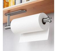 Auxmir Porta Rotolo da Cucina Adesivo, Porta Asciugamani Bagno in Acciaio Inox, Autoadesivo o da Trapanare, Verticale o Orizzontale, Impermeabile, Salvaspazio, per Cucina, Bagno, Armadi, Argento