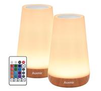 Auxmir Set di 2 Lampada da Comodino, Abat Jour LED Colorata con 13 Colori, Luminosità Regolabile e 5 Modalità, Touch e Telecomando, 2500mAh Ricaricabile, Luce Notturna Bambini per Camera da letto