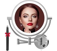 Auxmir Specchio da Parete, Ingrandimento 1X/30X, Specchio Trucco con Luci a 3 colori, Luminosità Regolabile, Specchio Bagno, Girevole a 360°, Alimentatore a Spina, Spegnimento Automatico, per Bagno