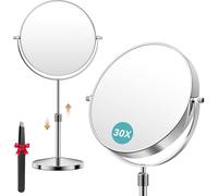 Auxmir Specchio Ingranditore 8.5", Doppia Faccia 1X/30X, Specchio Trucco Regolabile in Altezza da 38 a 47 cm, Girevole a 360° per Trucco/Scrivania/Bagno/Camera da Letto