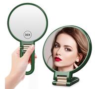 Auxmir Specchio Ingranditore Bifacciale 30X/1X, Specchio a Mano 14CM, Alta Definizione, Portatile, Pieghevole, Appendibile, Specchio Trucco da Viaggio per Trucco, Cura del Viso, Verde