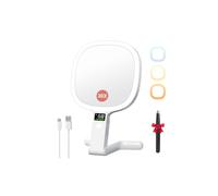 Auxmir Specchio Ingranditore Bifacciale 30X/1X Visualizza Tempo Intelligente, Specchio Trucco con Luci LED a 3 Colori Regolabile, Specchio da Tavolo Pieghevole a Mano e Appeso, Ricaricabile da Viaggio