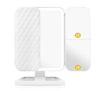 Auxmir Specchio Trucco con 52 Luci LED, Specchio Trifold Ricaricabile con Ingrandimento 1X/2X/3X, 3 Colori di Luci Regolabile Rotazione a 180°Ideale per Trucco e Cura del Viso