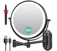 Auxmir Specchio Trucco con Ingrandimento 30X/1X, Specchio da Parete a 54 LED 3 Colori di Luce, Specchio Estensibile, Rotazione a 360°, Alimentato da Batterie Ricaricabile 3200mAh, per Bagno Hotel Spa