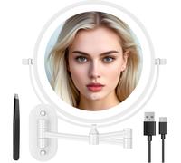 Auxmir Specchio Trucco con Ingrandimento, Specchio da Parete a 54 LED 3 Colori di Luce, Specchio Estensibile, Rotazione a 360°, Alimentato da Batterie Ricaricabile 3200mAh, per Bagno, Bianco 30X-USB