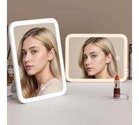 Auxmir Specchio Trucco con Luci a LED, Specchio Portabile con Luminosità Regolabile, 3 Colori di Luce, Batteria Ricaricabile, Ideale Regalo per Casa e Viaggio