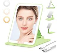 Auxmir Specchio Trucco con Luci Ricaricabile, 3 Modalità di Luci Luminosità Regolabile, Specchio Trucco Pieghevole Portatile con Interruttori Sfioramento Funzione Memoria, Compatto per Viaggio e Casa