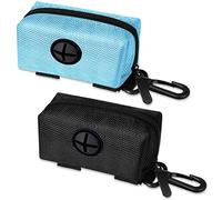 AUXSOUL 2 Pezzi Porta Sacchetti Cane,Dispenser Sacchetti Cacca Cane da guinzaglio,Porta Sacchetti Cacca per Animali,Dispenser Sacchetti per Cani con Moschettone(Nero e Blu)