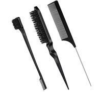 AUXSOUL 3 pezzi Spazzola Pettini per Styling Capelli, Professionale a Doppio Bordo, con Spazzola, per Bordi a Coda Topo, per salone parrucchieri(nero)