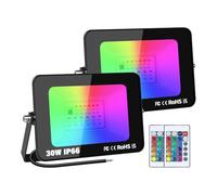 AUXTINGS 2 pezzi 30W Faretto LED RGB, proiettore LED esterni con telecomando Floodlight IP66 impermeabile, luci decorative per Halloween festa di compleanno fai da te illuminazione modalità strobo