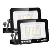 AUXTINGS Faretto LED da Esterno 50W con Spina, 5000LM Faro Led Esterno 6000K Bianca Freddo, IP66 Impermeabile Faretti LED Proiettore Esterni per Giardino Garage Cortile Piazza Terrazza Patio,2 Pezzi