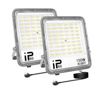 AUXTINGS Faretto Led da Esterno con Spina,2 pezzi 150W Faro Led Esterno 15000LM 6000K Bianca Fredda IP66 Impermeabile Faretti LED Proiettore Esterni per Giardino, Garage, Cortile,Piazza,Terrazza