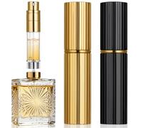 AUYAO 2PZ 5ml Atomizzatore di Profumo, Mini Bottiglia Spray Portatile, Flacone Atomizzatore Profumo Ricaricabile, Dispenser da Viaggio per Festa,Vita Quotidiana(Nero + Oro)