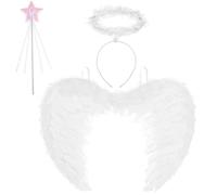 AUYAO Ali d'Angelo, 4PZ Accessori da Angelo, Angelo per Adulti Bambini, Costume Fata Angel Accessori, Ali d'angelo di Piuma Bianche per Feste in Maschera Halloween Carnevale Cosplay Party