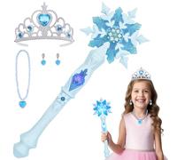 AUYAO Bacchetta Magica Bambina, Bacchetta LED da Principessa, Fiocco di Neve Accessorio Set con Collana e Orecchini a Corona, Luminoso Fata per Cosplay Feste di Compleanno Natale Halloween