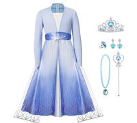AUYAO Costume Elsa Principessa Bambina Principessa Vestito Elsa, Abito da Principessa Ragazza Costume Regina Ghiacco Costumi Blu Abito con Gioielli Bacchetta Magica Corona Halloween Natale（6-7 anni）