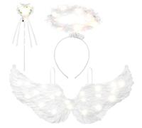 AUYAO Illuminate Ali d'Angelo, Costume da Angelo con Ali ed Aureola, Angelo per Adulti Bambini, Costume Fata Angel, Ali d'angelo di Piuma Bianche per Feste in Maschera Halloween Carnevale Cosplay
