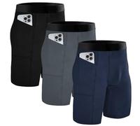 AUYAO Pantaloncini Compressivi da Uomo, 3 Pezzi Pantaloncini Sportivi da Uomo, Pantaloni Corta Compressione Legging, Pantaloncini da Basket Tennis Estivi da Palestra con Tasche(XL)