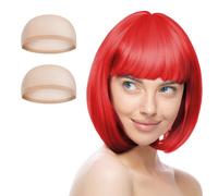 AUYAO Parrucca Caschetto, Colorate Parrucca Set con 2 Cappuccio Parrucca, Parrucche a Spalla di Bob Cosplay Parrucca per Spettacolo Teatrale, Carnevale, Halloween, Festa (Rosso#parrucca)