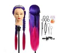 Auzass Testa per parrucchieri, Testina Parrucchiere Capelli 26" Morbidi 100% Sintetica Testa per Acconciature Testa Parrucchiera con Staffa+ DIY Accessori per Capelli (Deep Blue To Red)