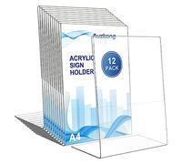 Auzkong 12 Pezzi Supporti per Cartelli in Acrilico A4, Portacartello in A4, Plastica Trasparente Espositore Tavolo in Acrilico,Supporto Espositore per Ristoranti Hotel Negozio